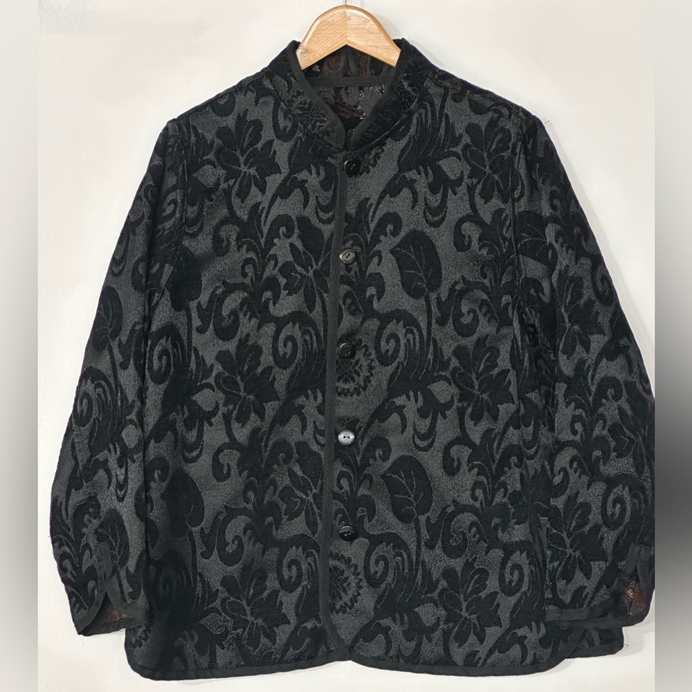Oriental‎ Kimono collar vibe Floral Black / Brown reversible Jacket Blazer - Picture 2 of 6